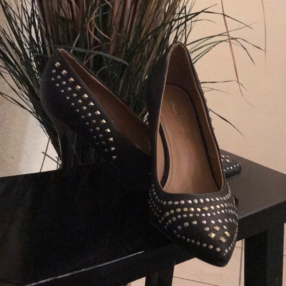 Black patent leather rhinestone heel